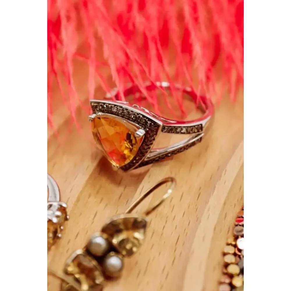 925 Sterling Silver Heliodor & Hessonite Ring Size 7